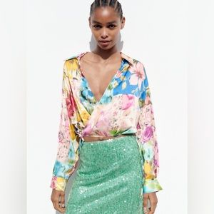 ZARA PATCHWORK PRINTED BLOUSE